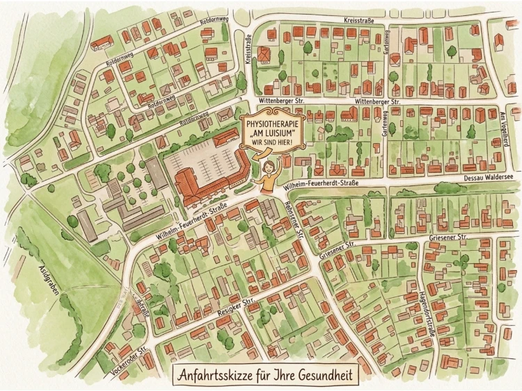 Anfahrtsskizze: Physiotherapie am Luisium in Dessau-Waldersee, Wilhelm-Feuerherdt-Straße 15